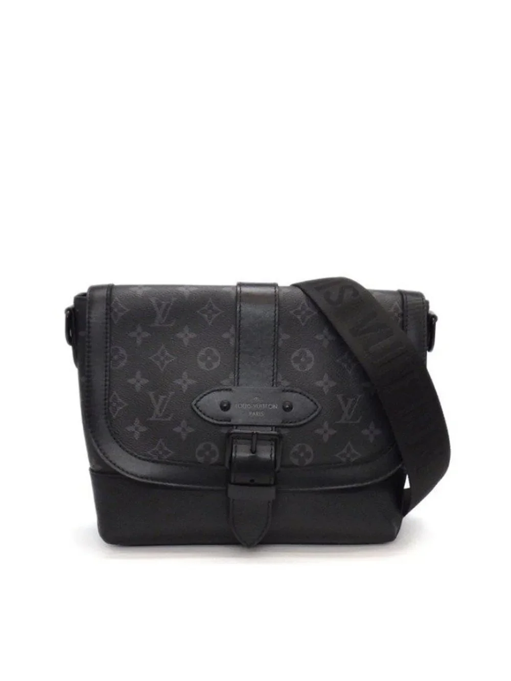Louis Vuitton Shoulder Bag Saumur Messenger Monogram Eclipse Leather Black